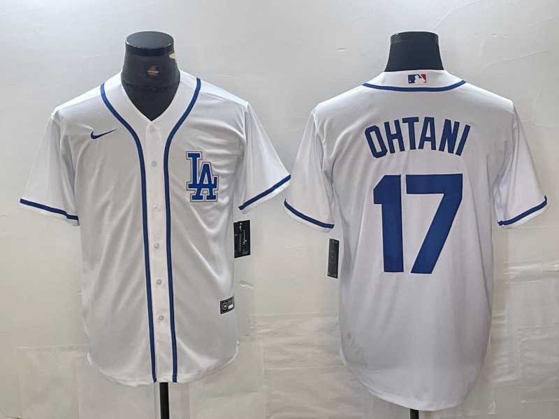 Men%27s Los Angeles Dodgers #17 Shohei Ohtani White Cool Base Stitched Baseball Jersey